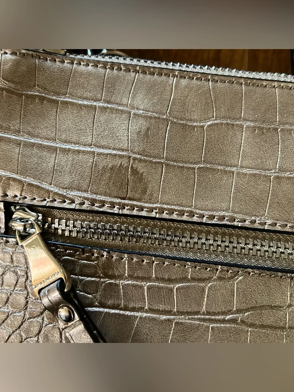 Dana Buchman Women’s Metallic Champagne Faux Leather Zip Chain Crossbody Bag NWT